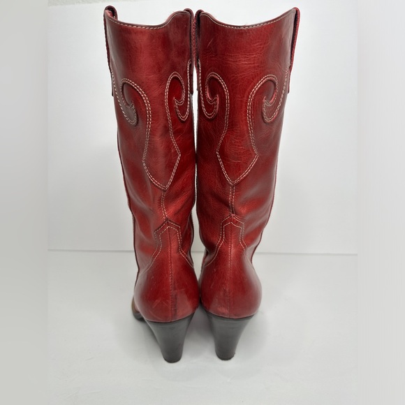 Steven Red Leather Cowboy Cowgirl Western Boots - Picture 12 of 16